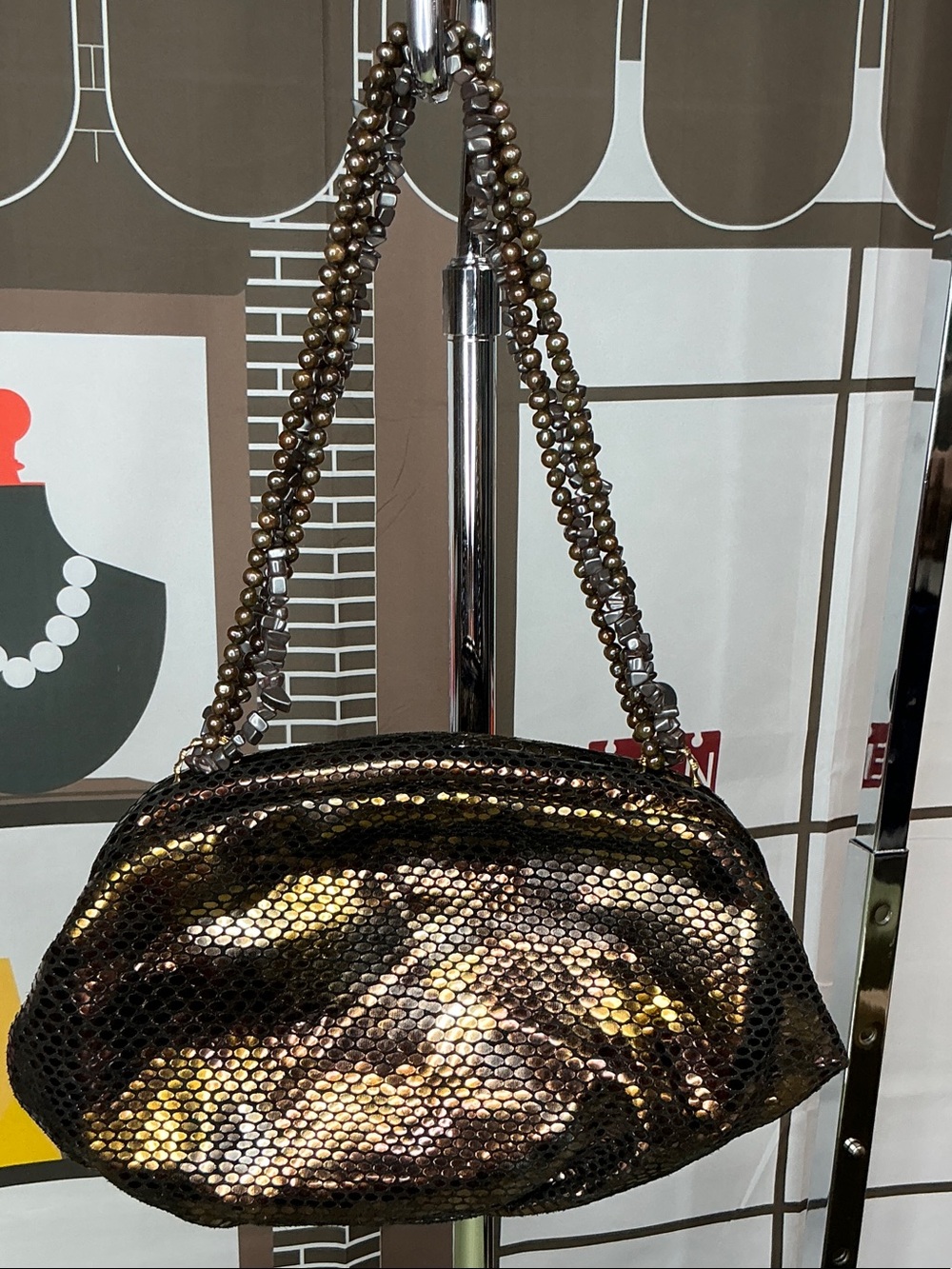 J Tiras Vintage Metallic Brown Sequin Evening Shoulder Bag